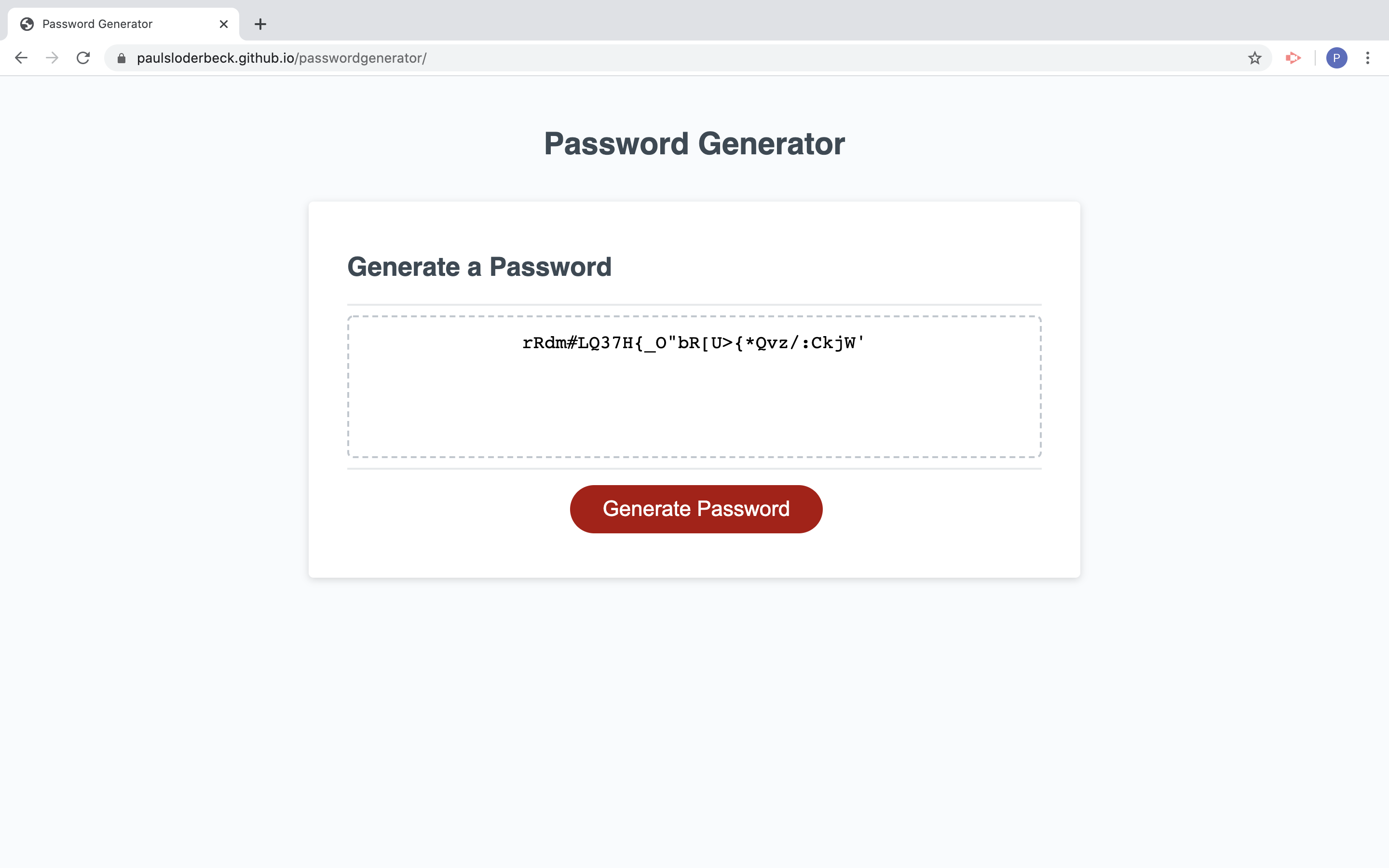 password generator screen shot